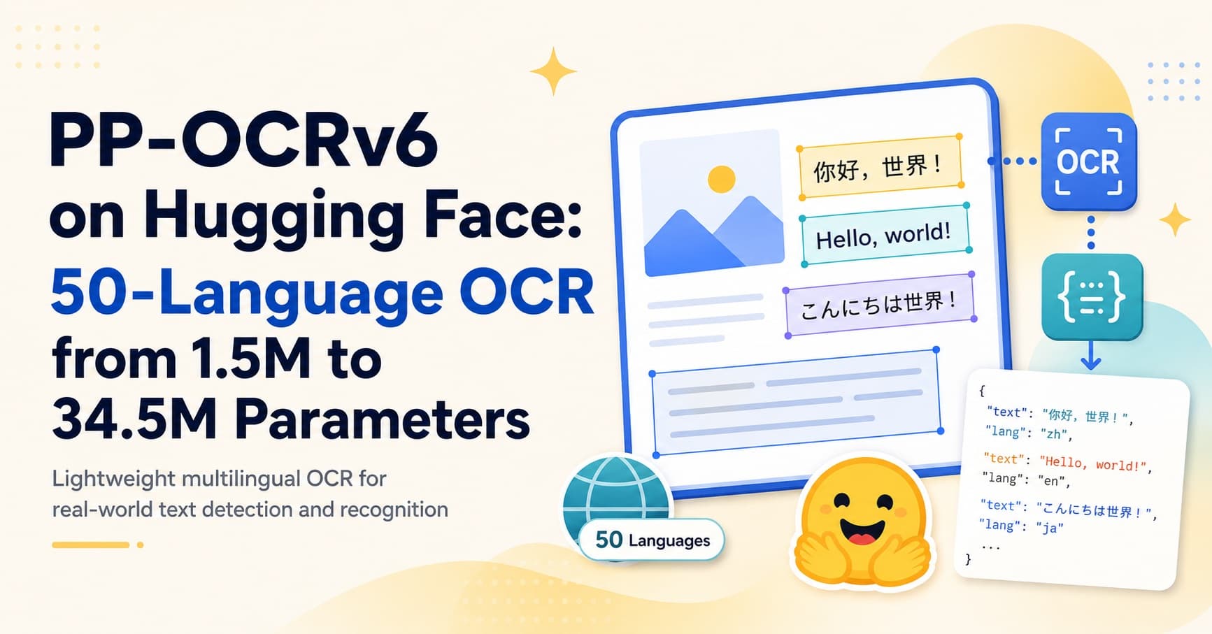 PP-OCRv6 : PaddlePaddle publie trois modèles OCR multilingues (50 langues) sur Hugging Face, de 1,5M à 34,5M de paramètres
